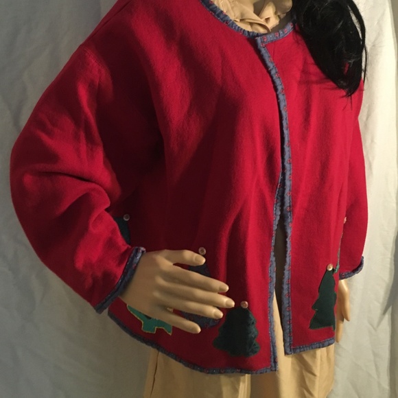 Red Sweatshirt Christmas Tree Jacket Hanes XL - Picture 3 of 3